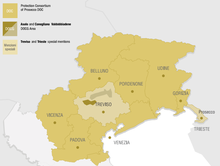 Prosecco DOC: zona di produzione