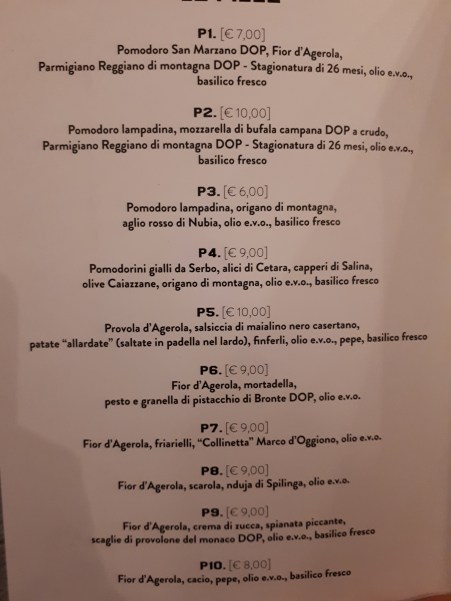 Pizzeria P: il menu